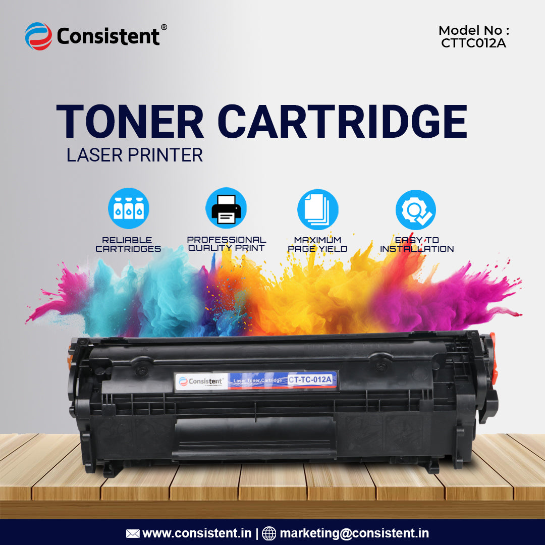 Consistent Laser Toner Cartridge(CTTC012A) Compatible with 1020, M1005, 1018, 1010, 1012, 1015, 1022, 1022N, 1022NW, 3015, 3020, 3030, 3050, 3050Z, 3052, 3055 / 12A Cartridge/Black