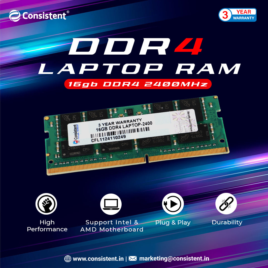 Consistent 16GB DDR4 Laptop RAM,2400MHz reduce power consumption