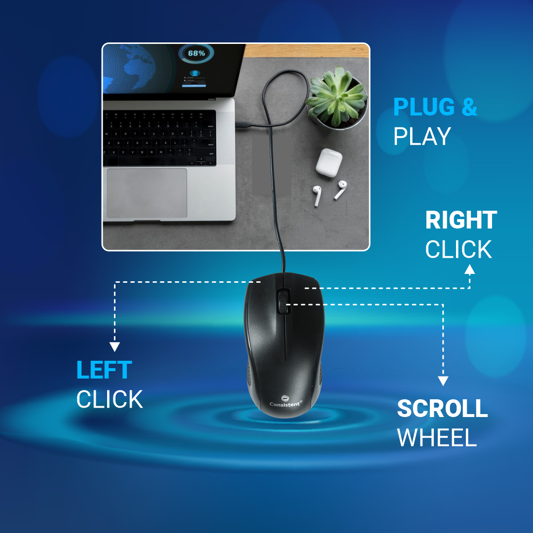 Consistent Pulse Wired Mouse for Desktop and Laptop | 1000-1200 DPI | Ergonomic Design