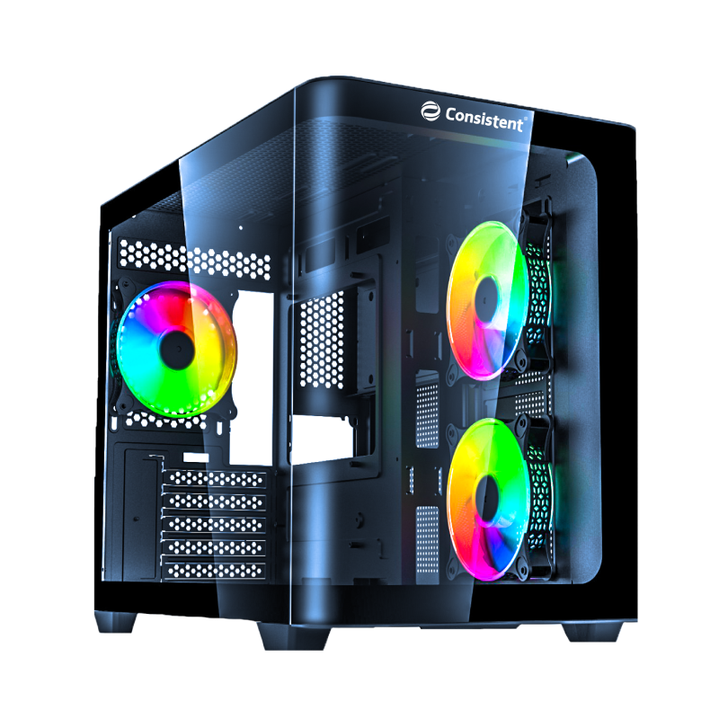 CONSISTENT GAMING PC CASE (CIG2007) LEGENDOR BLACK  including two 12cm ARGB fans on the motherboard plate and an additional 12cm ARGB rear fan