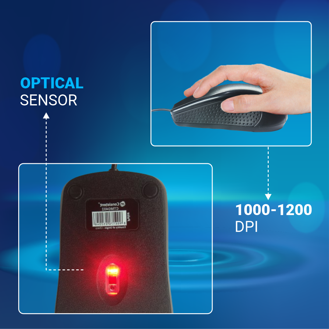 Consistent Pulse Wired Mouse for Desktop and Laptop | 1000-1200 DPI | Ergonomic Design
