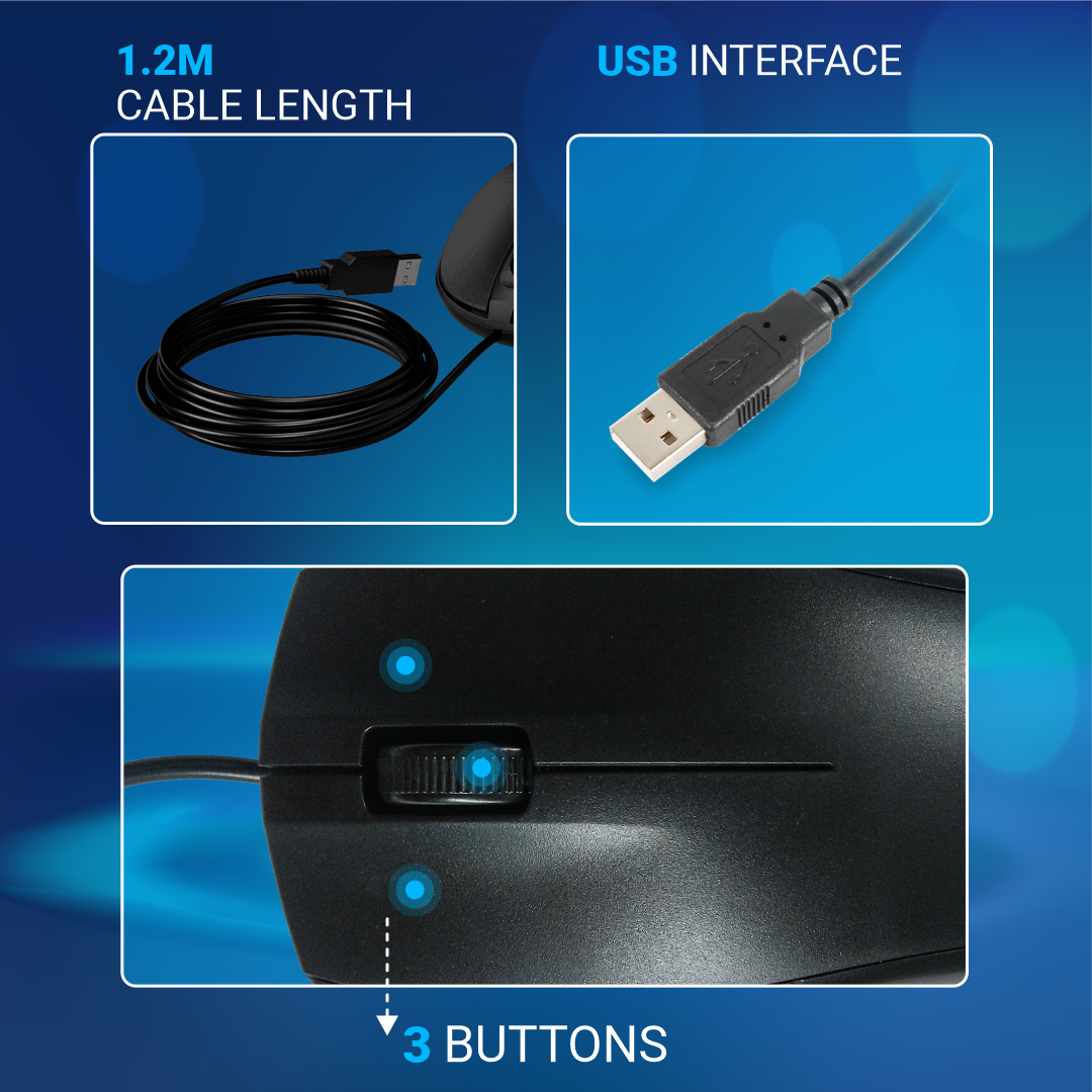 Consistent Pulse Wired Mouse for Desktop and Laptop | 1000-1200 DPI | Ergonomic Design