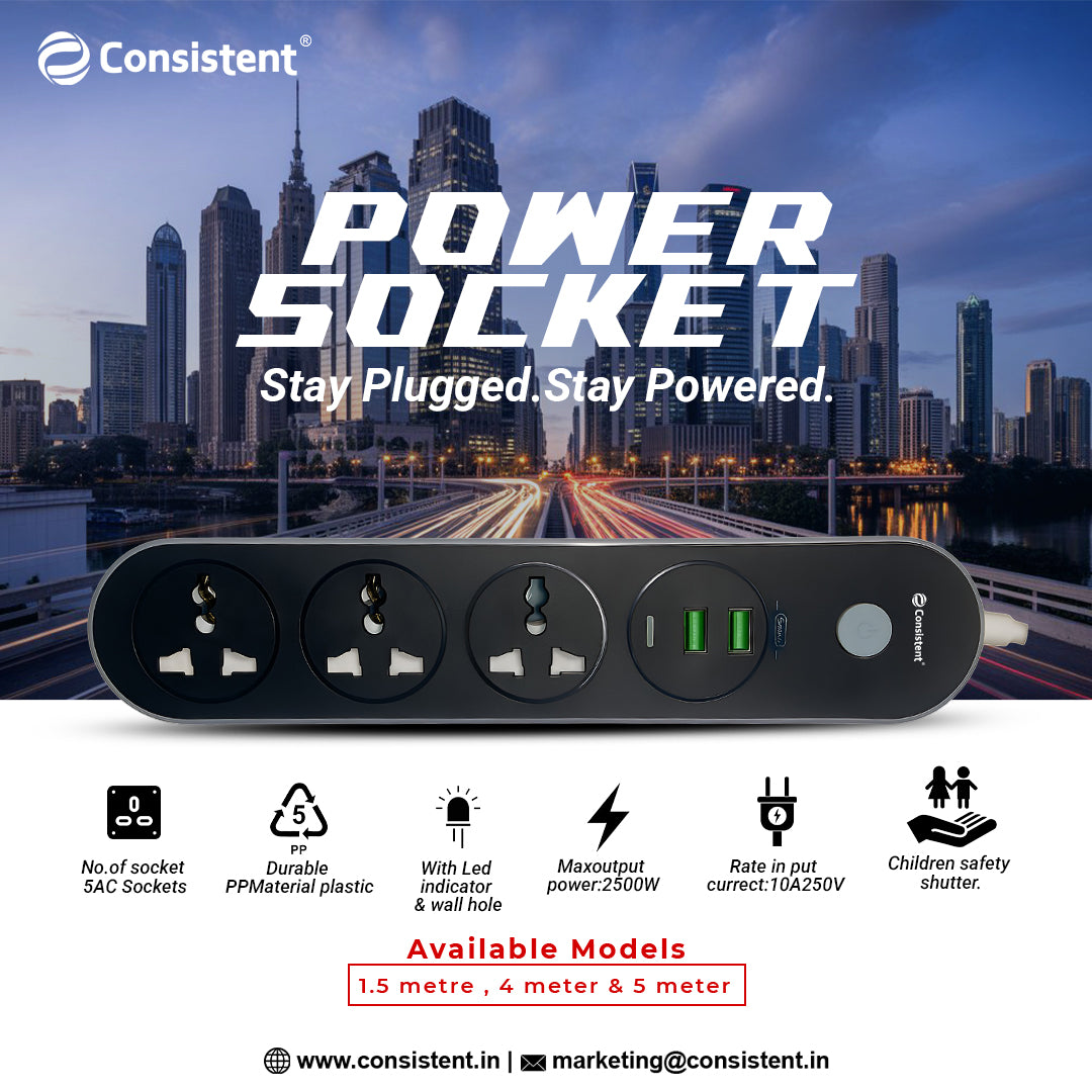 POWER SOCKET EXTENSION with 2USB + 1 PD Port (1.5 Meter)