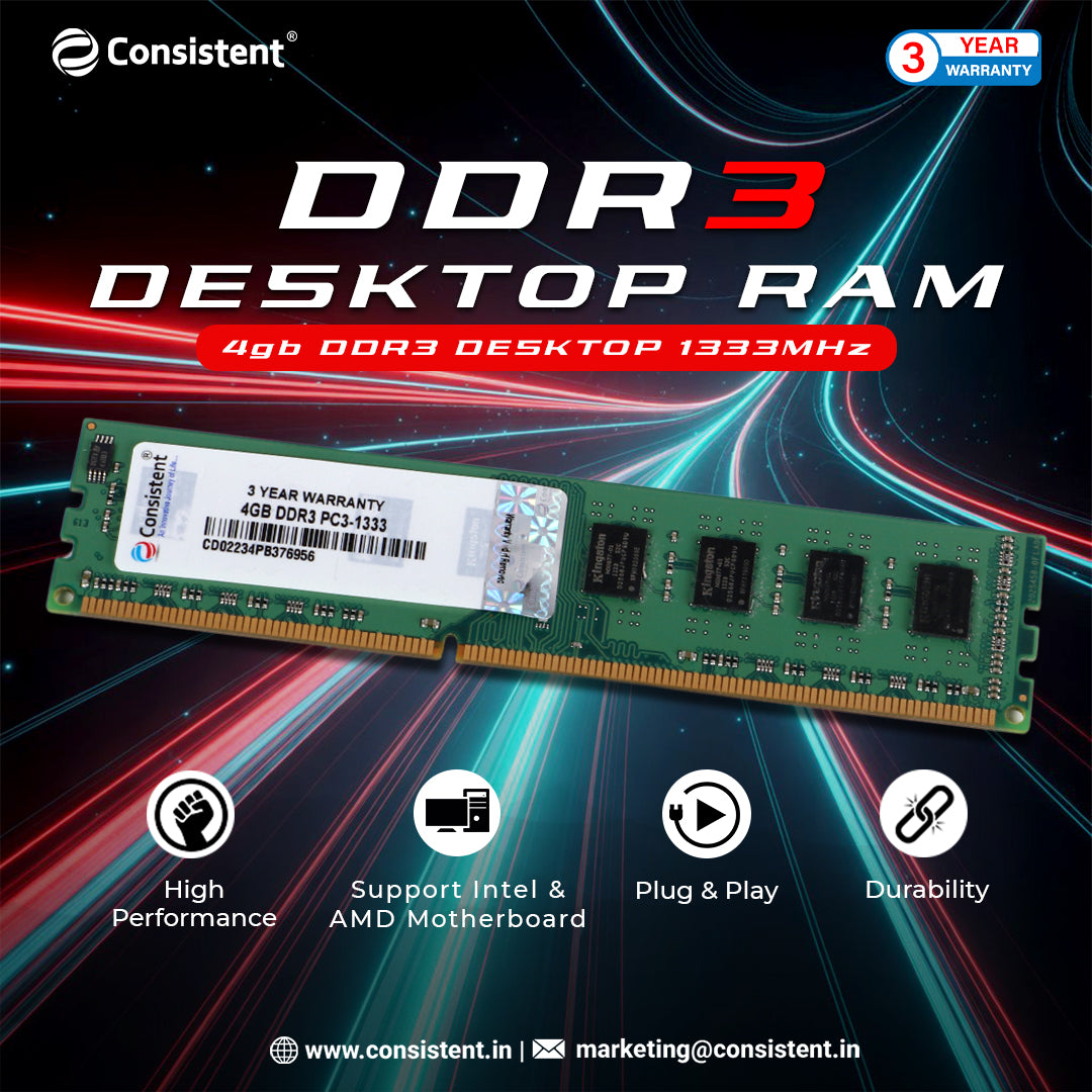Consistent 4GB DDR3 Desktop RAM,1333MHz 'Reduce power consumption