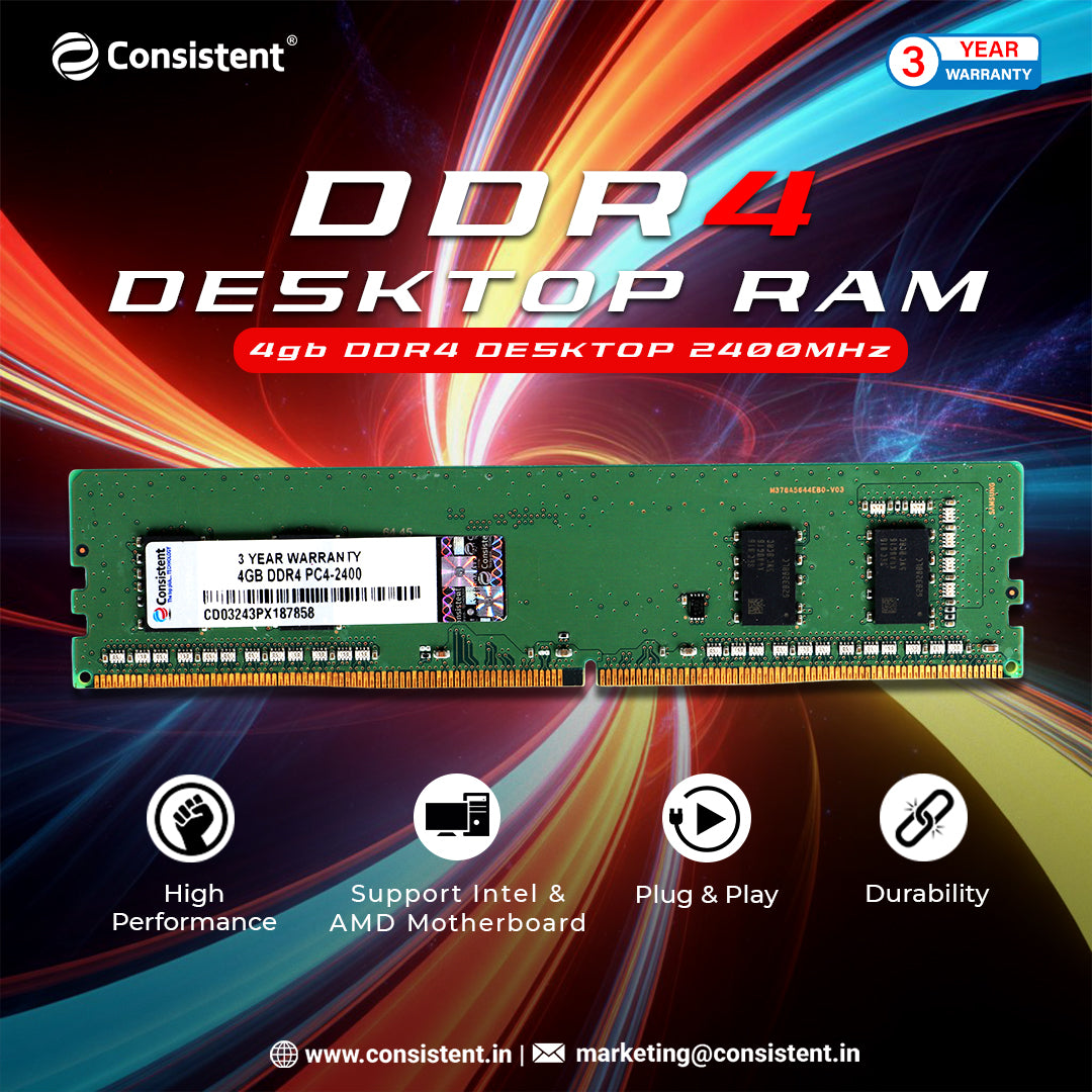 Consistent 4GB DDR4 Desktop RAM,2400MHz 'Reduce power consumption