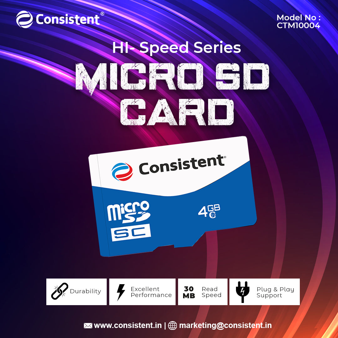 Consistent Micro SD Card 4Gb, High Performance 5 Year Warranty.