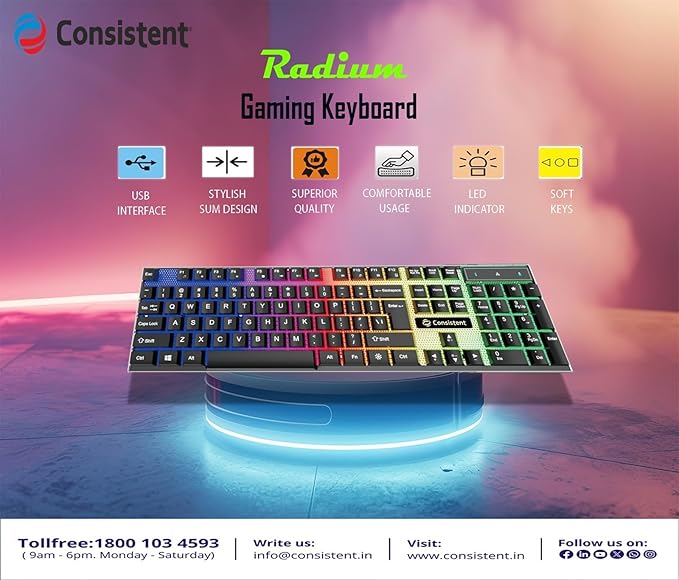 Radium Wired Gaming Keyboard (KG1101) Gaming Keyboard with Breathing Effect |Backlit Keyboard Windows Lock| Wired Connectivity| Ergonomic Design| Durable Construction