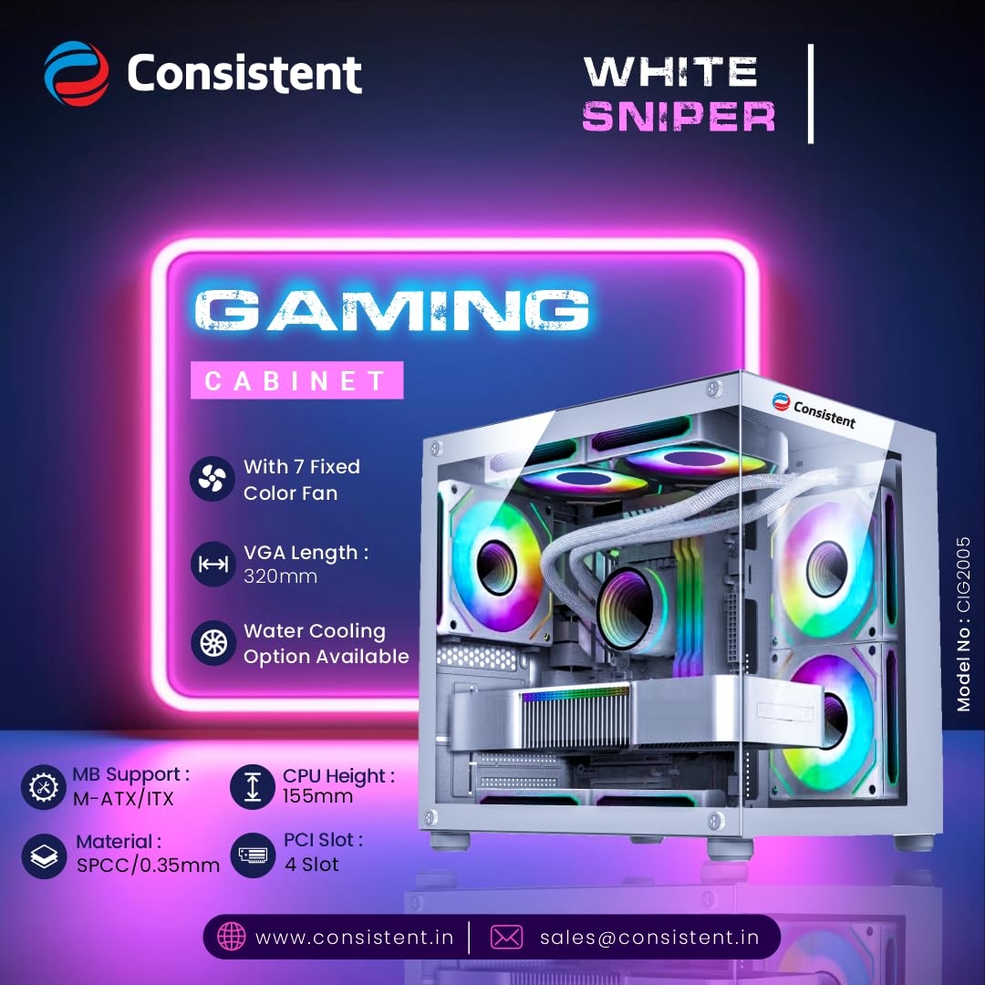 CIG2005 Consistent Gaming PC Case, White Sniper Computer Case/Gaming Cabinet, Supports ATX, Micro-ATX, ITX