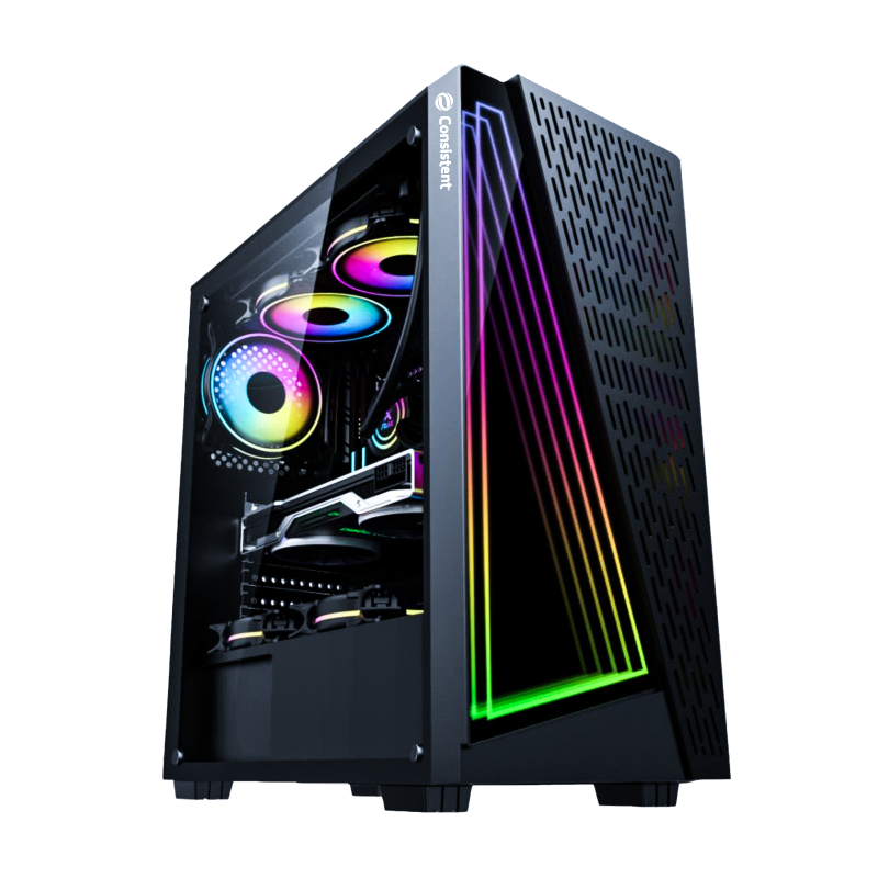 Consistent Auralight Gaming Cabinet 2011 | Support : Micro ATX/ATX/ITX | RGB LED Infinity Light Panel | with Tempered Glass Side Panel