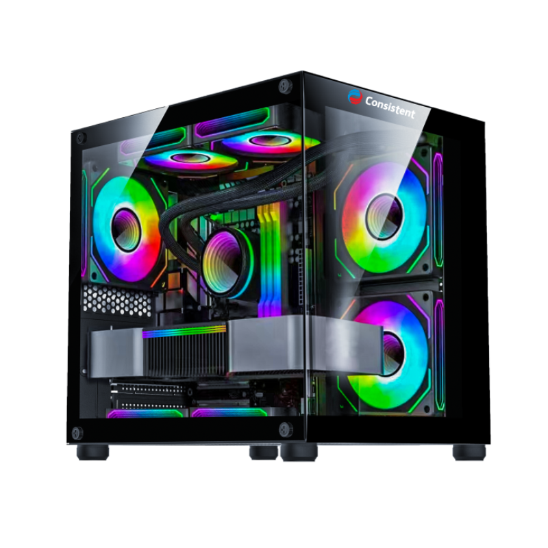 Consistent Gaming PC Case (CIG2005) Black Sniper Gaming Cabinet for Video Games, Compact Design Rear Rainbow Fans.