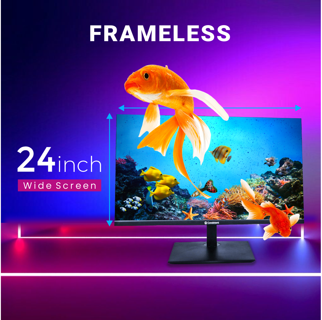 Consistent 2400 23.8" inch (60.5 cm) Wide Display 1920 x 1080 Pixels Full HD Ultra-Slim Frameless Monitor- HDMI, Inbuilt Speakers (BLACK) 3 Years Warranty.