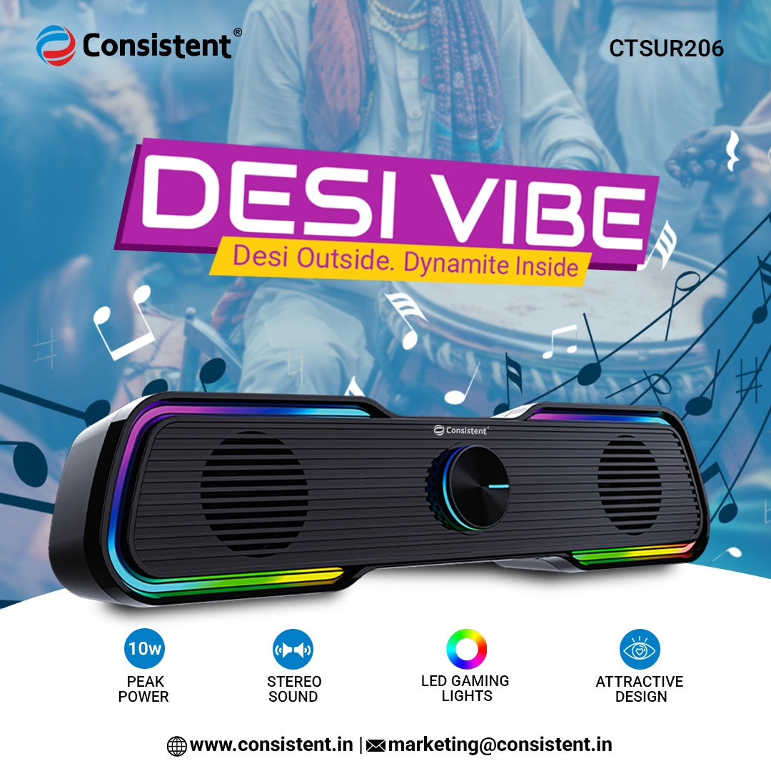 Consistent Desi Vibe USB 2.0 Speaker | Computer Speaker, USB Powered, AUX Volume Control