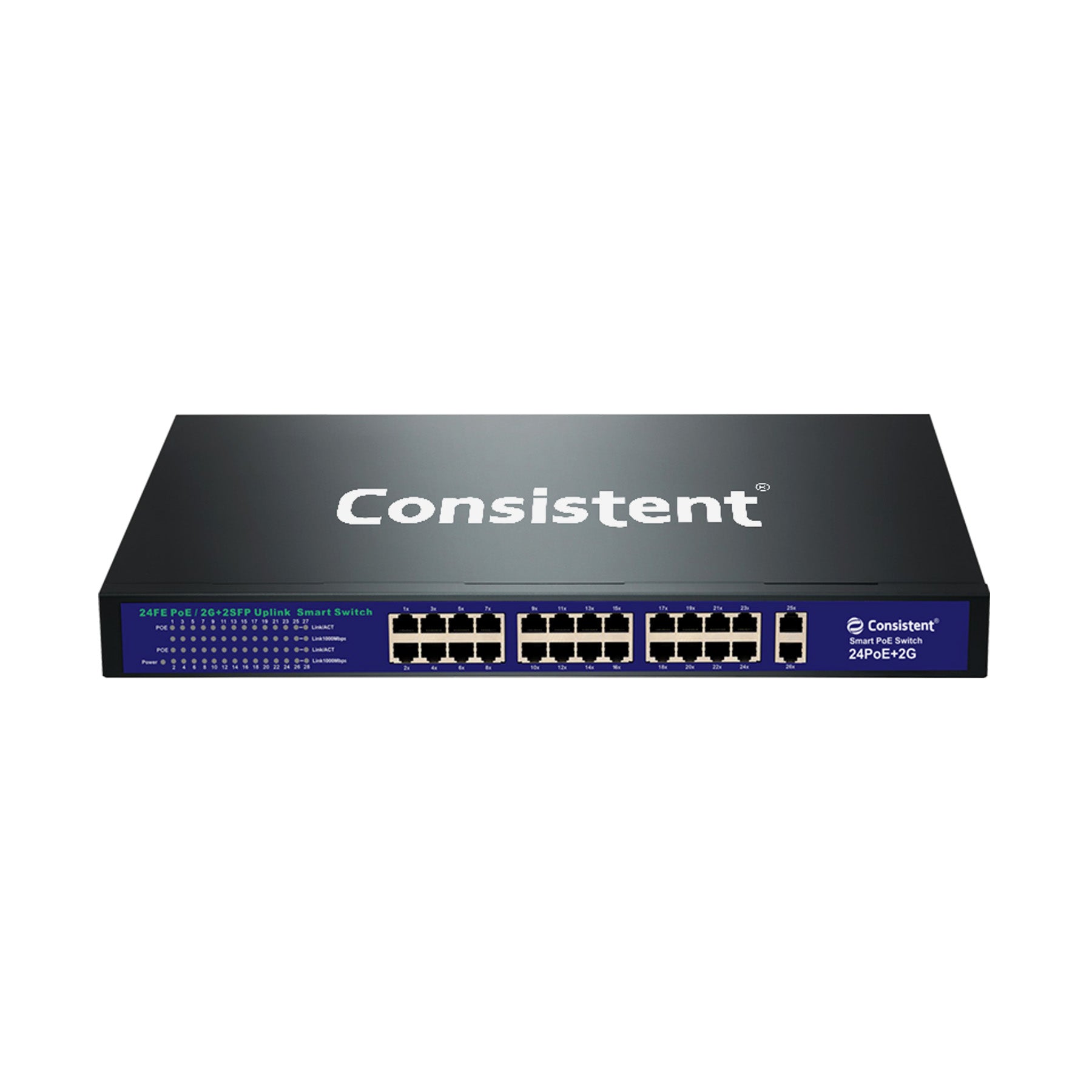 Consistent 24 Full GIGA Port  POE Switch, Heavy-Duty 24-Port PoE Switch, Full 10/100/1000Mbps Gigabit Speeds, Power Over Ethernet for Security Cams & Small Business