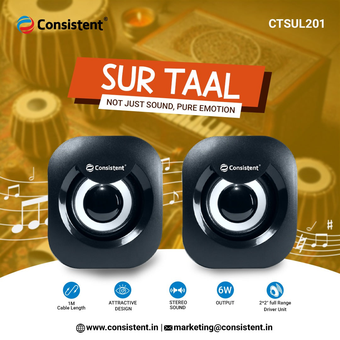 Consistent Sur Taal USB 2.0 Speaker | Computer Speaker, USB Powered, Aux Volume Controled