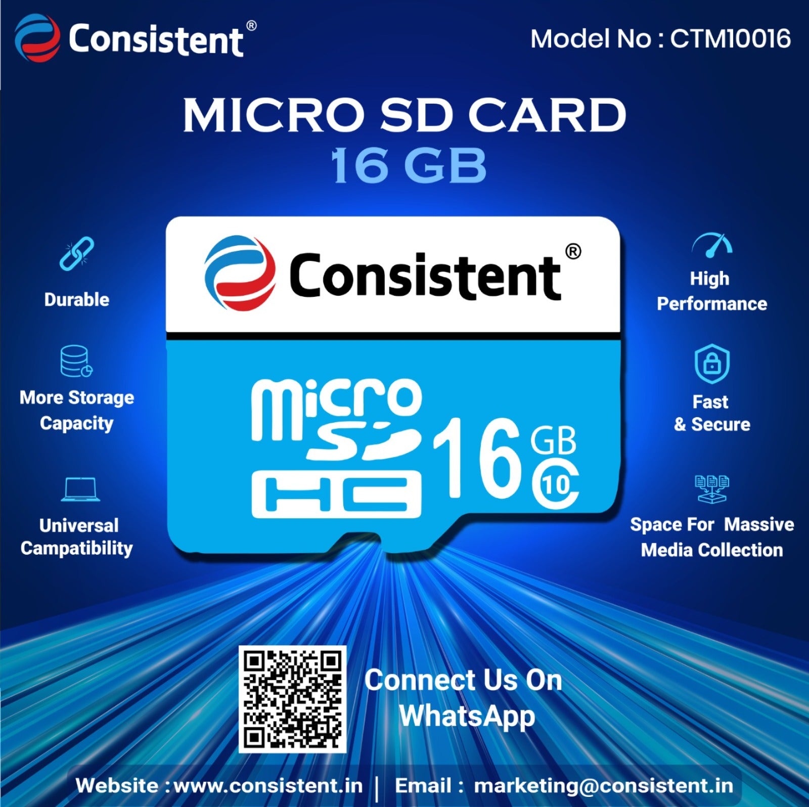 Consistent Micro SD Card 16Gb, High Performance 5 Year Warranty.