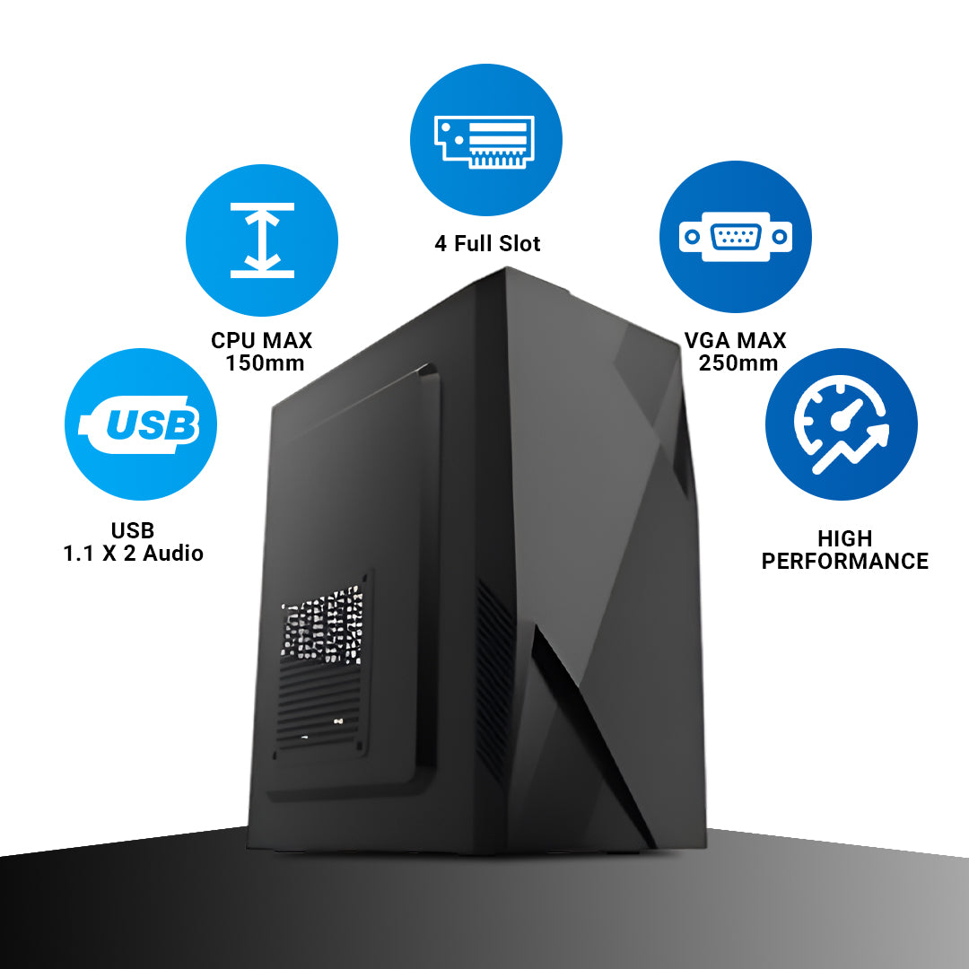 Consistent PC Case/SMPS CIE106 by Consistent InfoSystems, compact computer case with four full slots and VGA max 250mm.