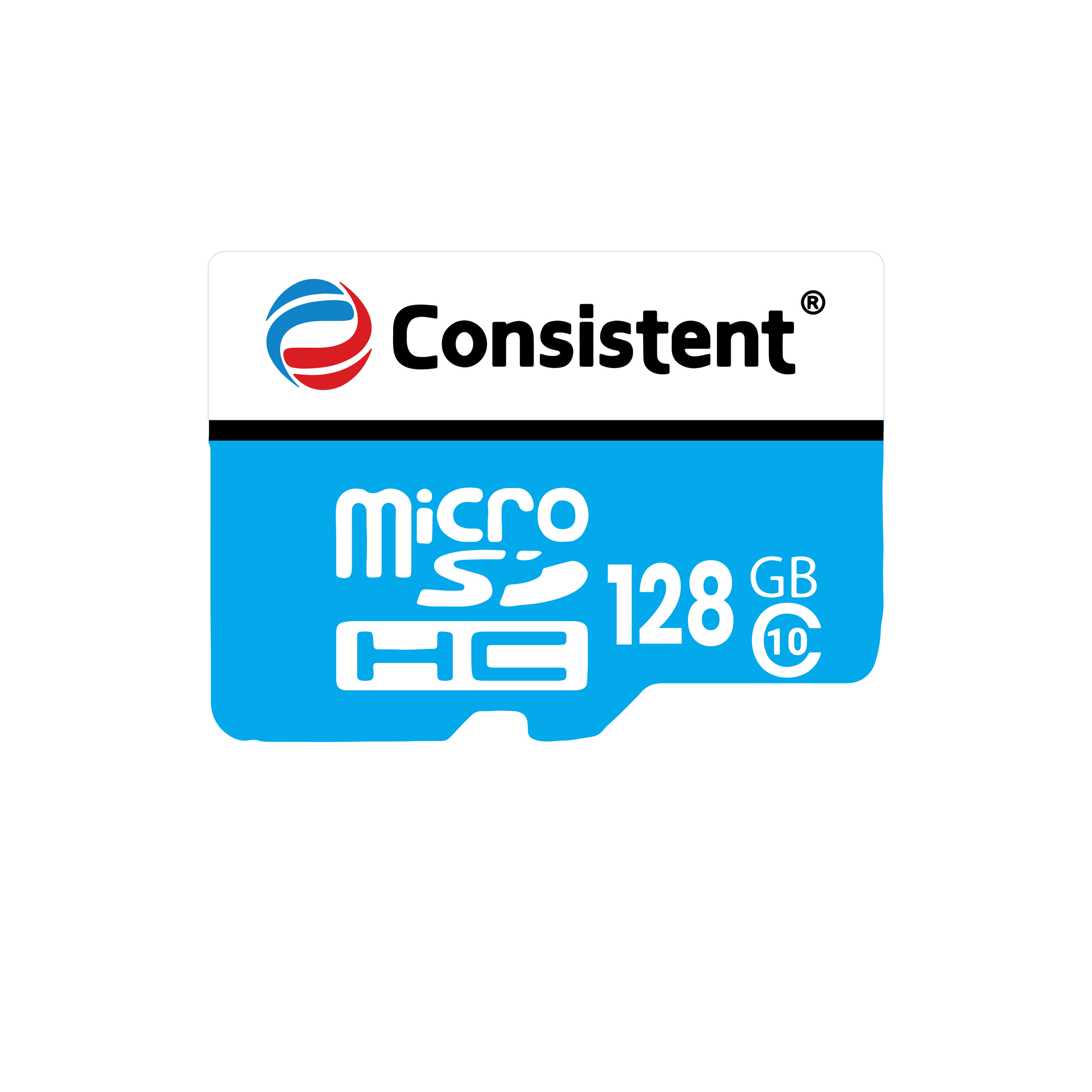 Consistent 128GB Micro SD card for 4K video recording, featuring a compact design and brand logo.
