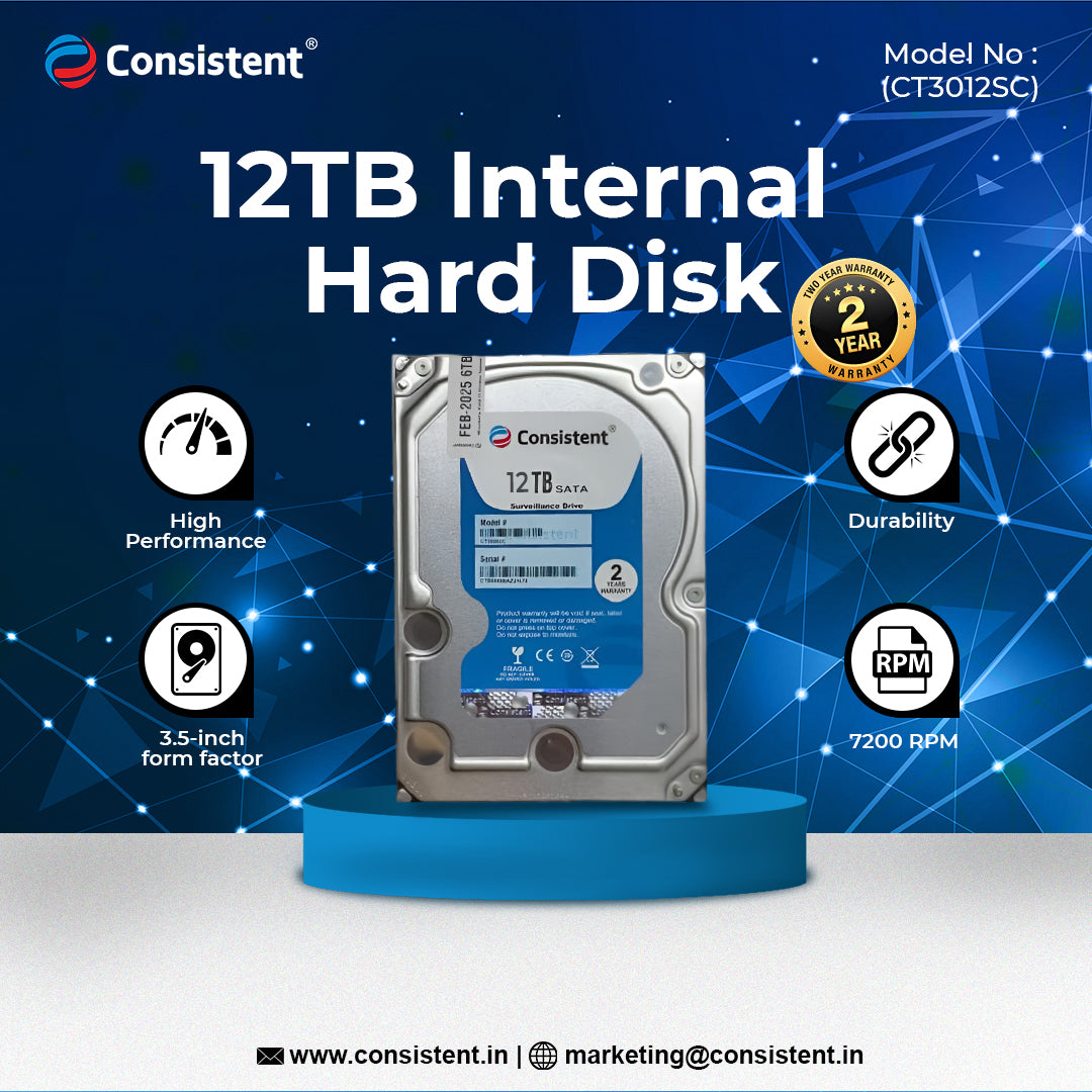 Consistent 12TB SATA Internal Hard Drive, 3.5 Inch, High Performance Desktop HDD with 2 Years Warranty.