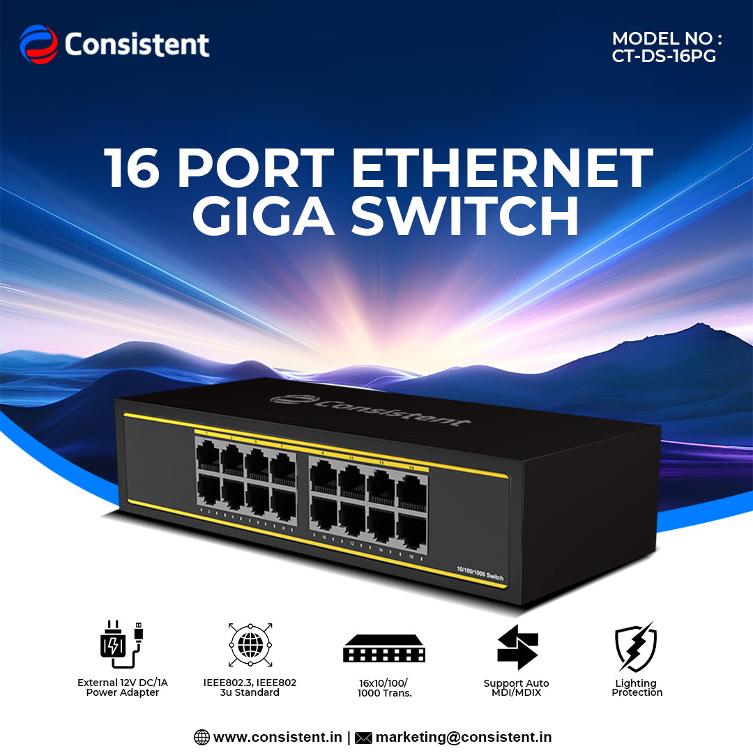 Consistent 16-Port Gigabit Ethernet Desktop Switch – (CT-DS-16PG)