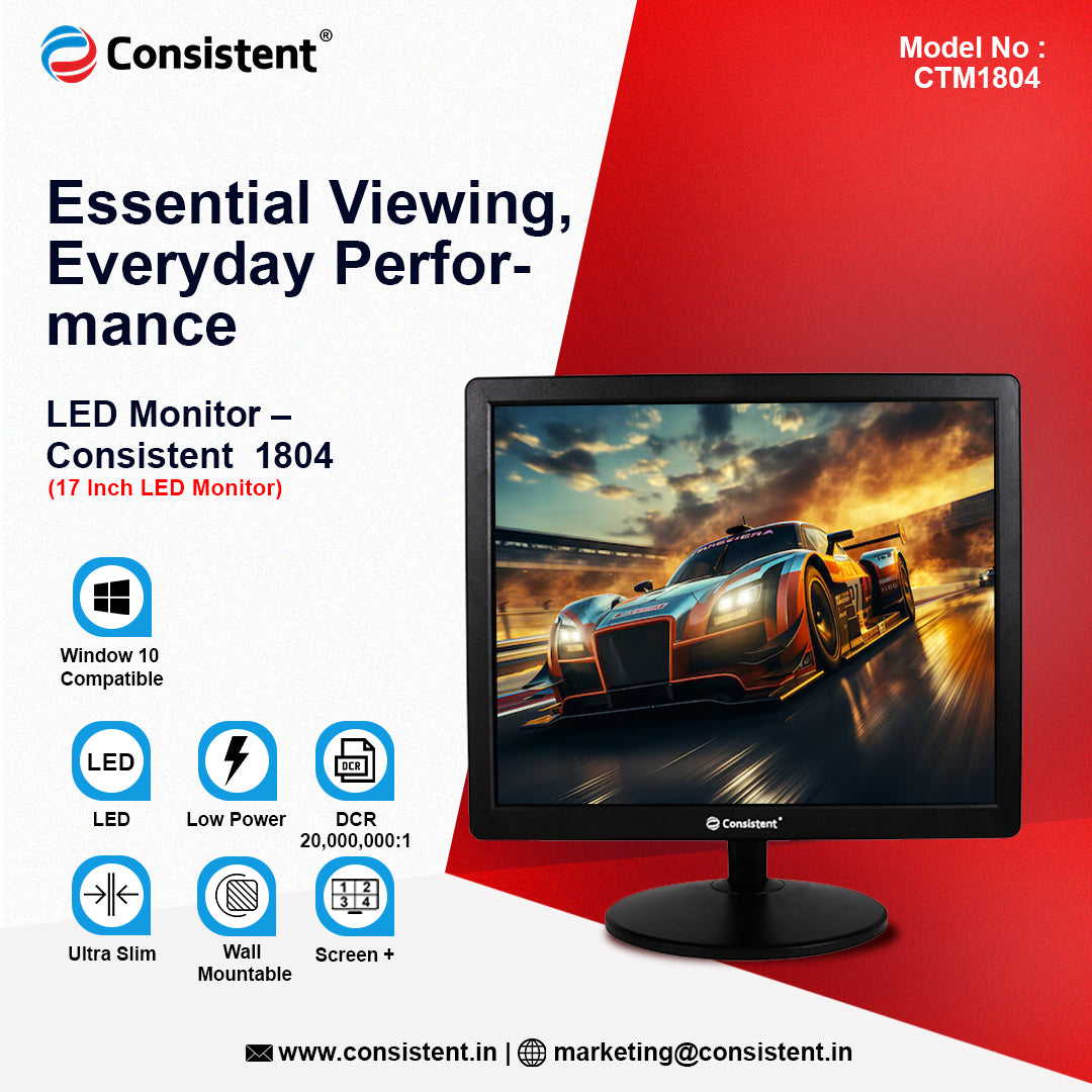 Consistent 17' Inch Led Monitor 1804, Black, Pack of 1