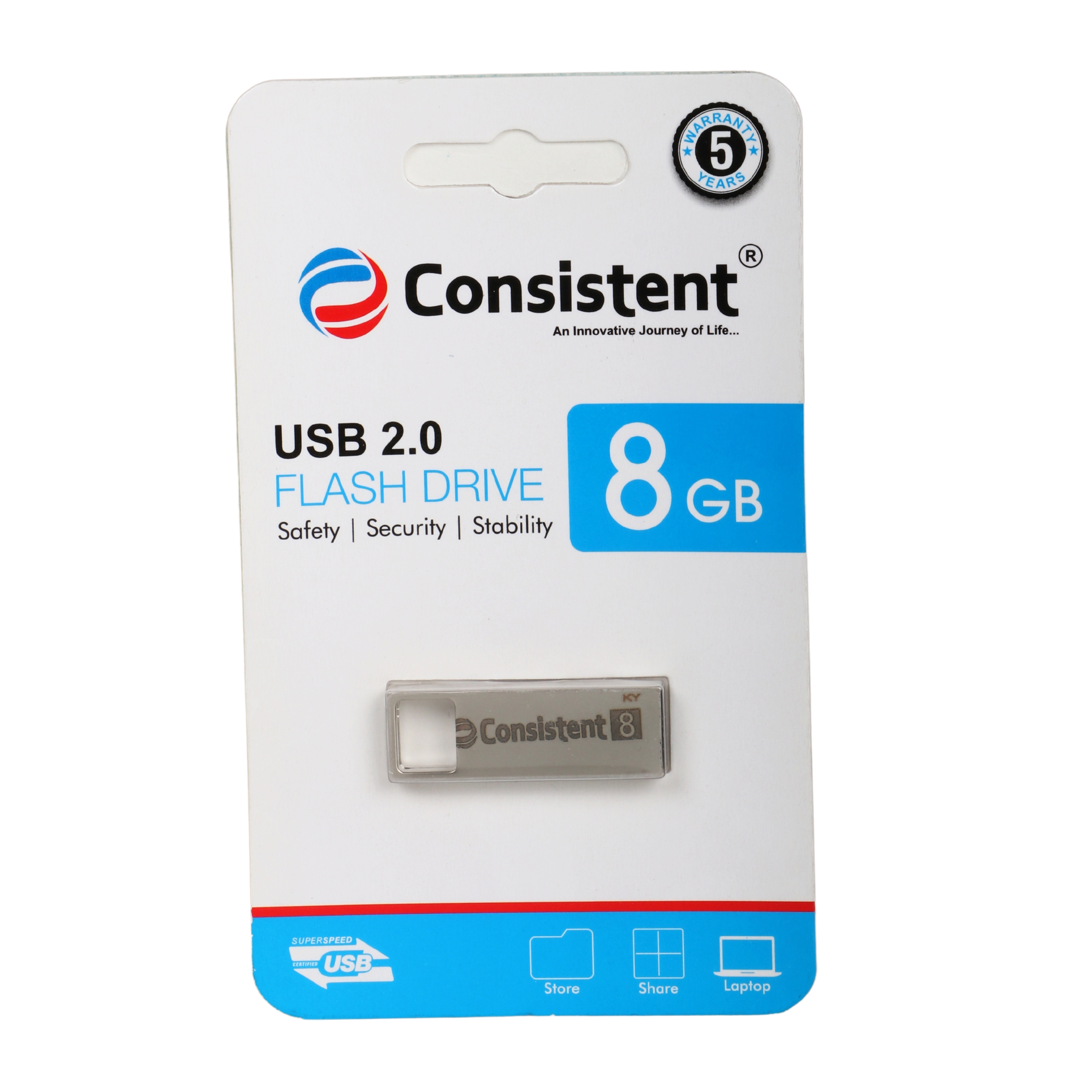 Consistent Pen Drive 8GB 2.0 (Grey) 5 year Warranty.