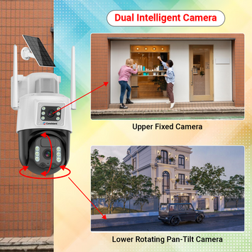 Consistent 4G Solar Linkage Mini Pan-Tilt Camera (CT-CM-6MLPT) 3+3MP Solar Powered 4G Sim Based CCTV Outdoor Security Camera with 7W Solar Panel Built-in Battery | Surveillance for Agriculture | Remote Area | Construction Site | Garden