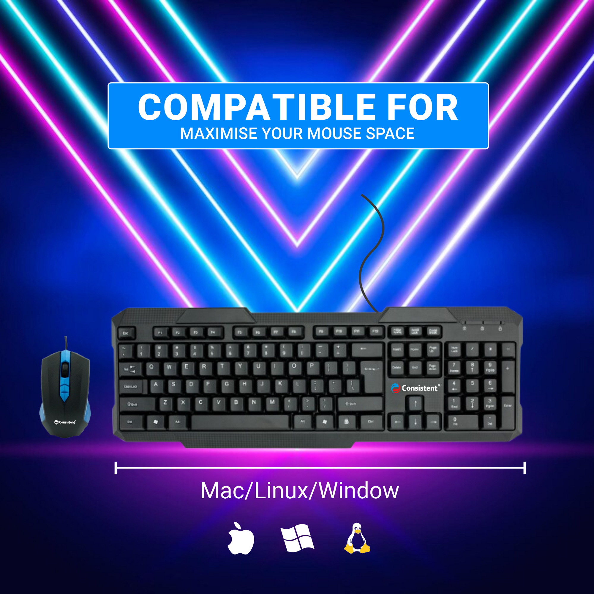 Consistent Pixel wired keyboard and mouse combo with black keys and sleek design, ideal for office or gaming use.