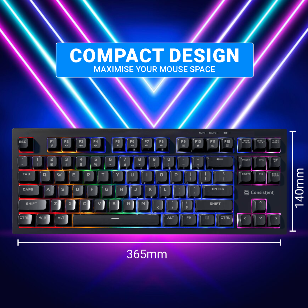 Consistent PARADOX Gaming Wired Keyboard (CTGK1112) for Windows, USB Plug-and-Play, Keystrokes, Rainbow Breath Light, 1.5 Cable Length.
