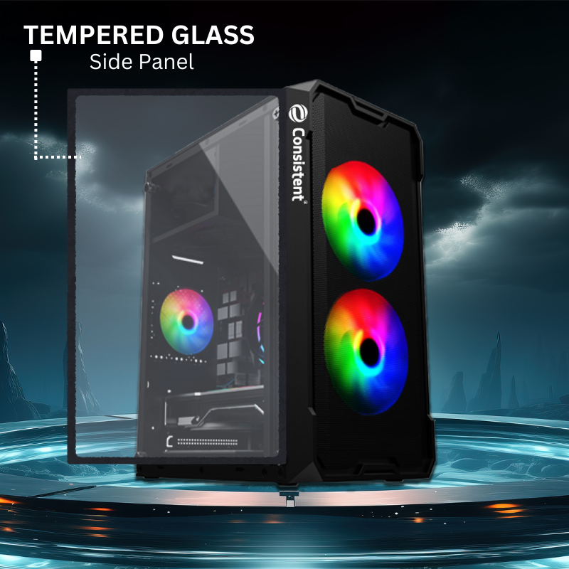 Consistent Venus Gaming Cabinet 2008 | with Tempered Glass Side Panel | Support:Micro-ATX | 3 Fixed Color Fans