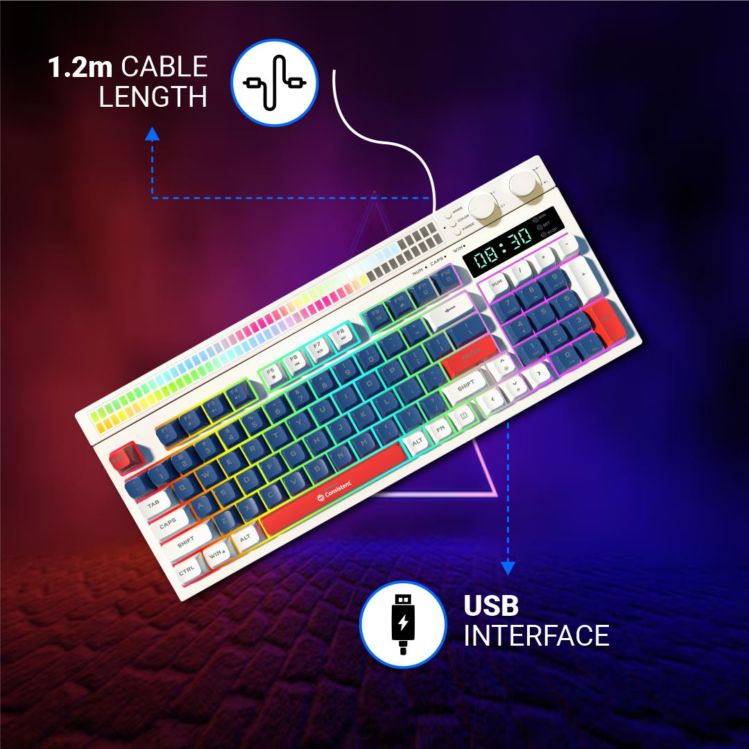 Consistent Moonlite Gaming Wired RGB Keyboard (CTGK1113) for Windows, USB Plug-and-Play, Keystrokes, RGB LED Effect, Stylish Slim Design, Water resistant, Noise free, 26 keys Anit-Ghosting.