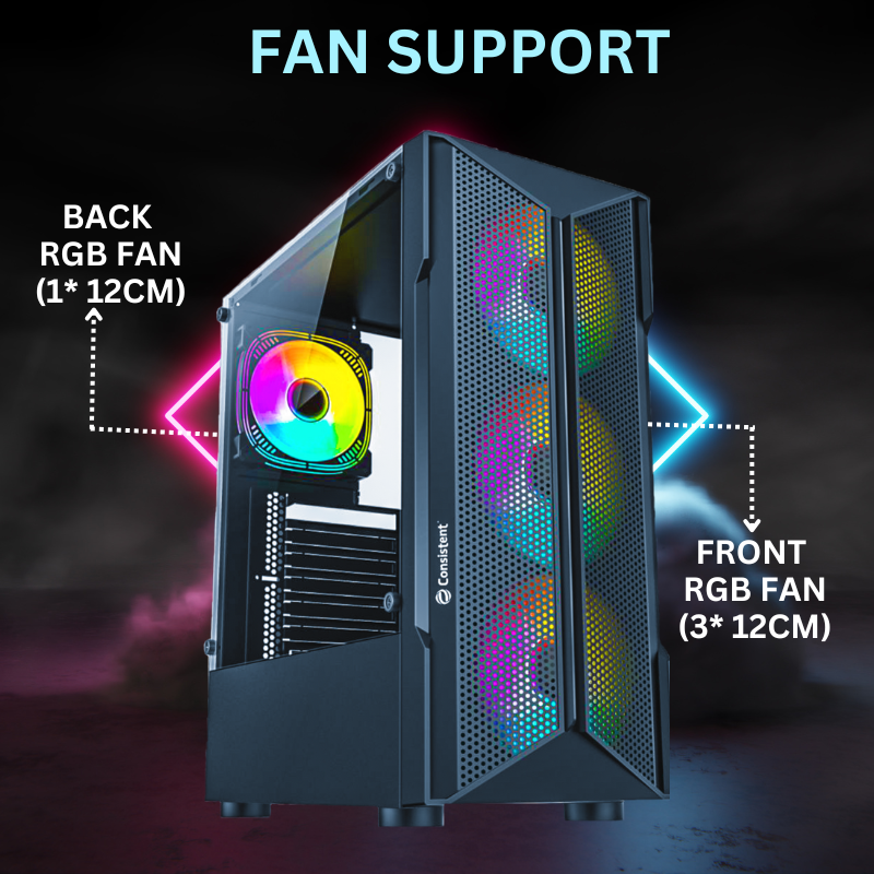Consistent Inferno Gaming Cabinet 2002 | Support : Micro ATX/ Mini ATX / ATX Motherboard | Case Size(+Front panel): 350*185*410mm | Side Panel :  Left Aryclic ,Right 0.4mm SPCC