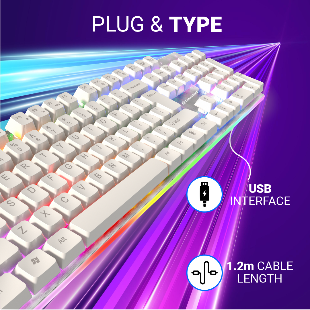 Consistent Waves Gaming Wired Keyboard (CTGK1110) for Windows, USB Plug-and-Play, Keystrokes, Copper Wired, Stylish Slim Design, 1.5m Cable Length.