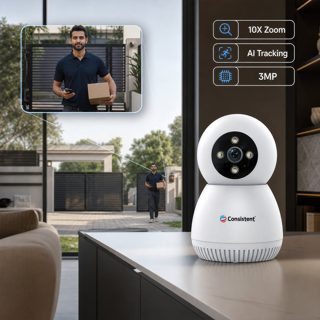 Consistent Wireless Wi-Fi 3MP Mini Robot Camera from CEYE Series with pan tilt, smart human detection, in a sleek compact design