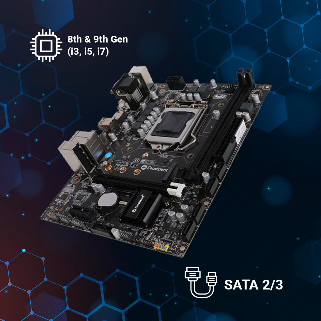 Consistent H-310 Motherboard 8th, 9th Gen i3, i5, i7, DDR4 Slots for RAM, with NVME-M.2 Slot, Motherboard with Sound Card, SATA III, 3 Years Warranty