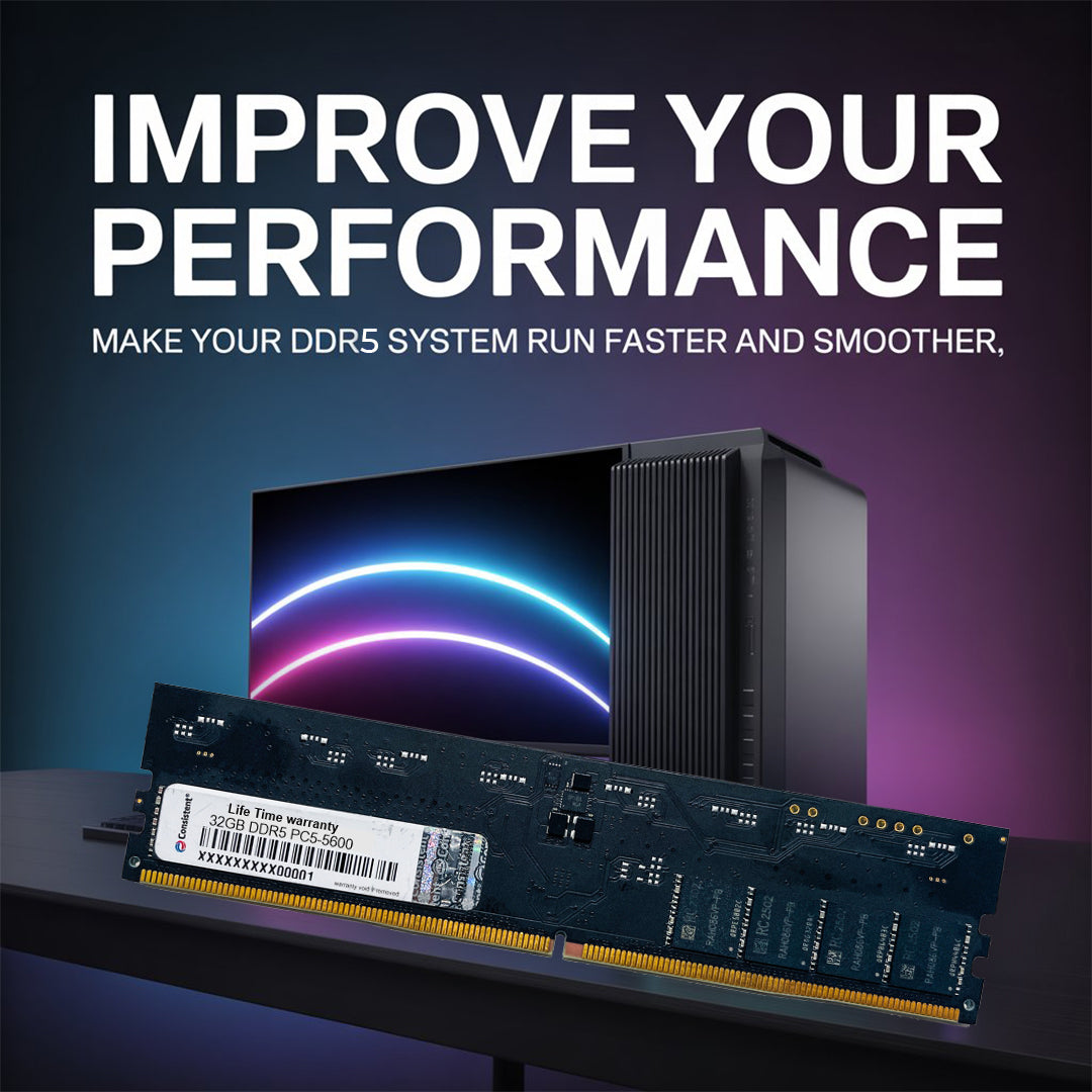 Consistent Store 32GB DDR5 Yeti Desktop RAM module at 5600MHz, compatible with DDR5 motherboards for high-performance PCs.