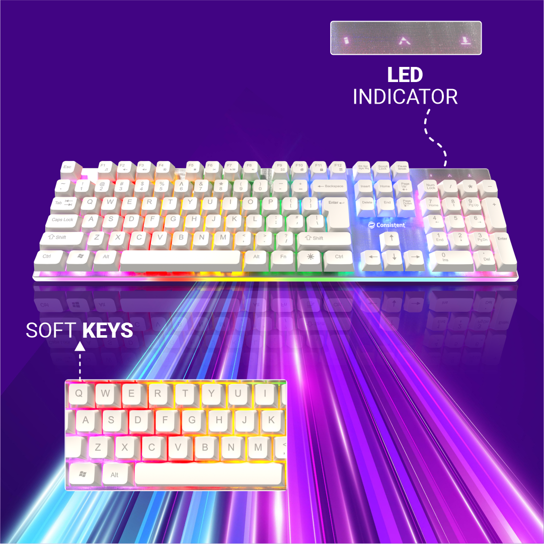 Consistent Waves Gaming Wired Keyboard (CTGK1110) for Windows, USB Plug-and-Play, Keystrokes, Copper Wired, Stylish Slim Design, 1.5m Cable Length.