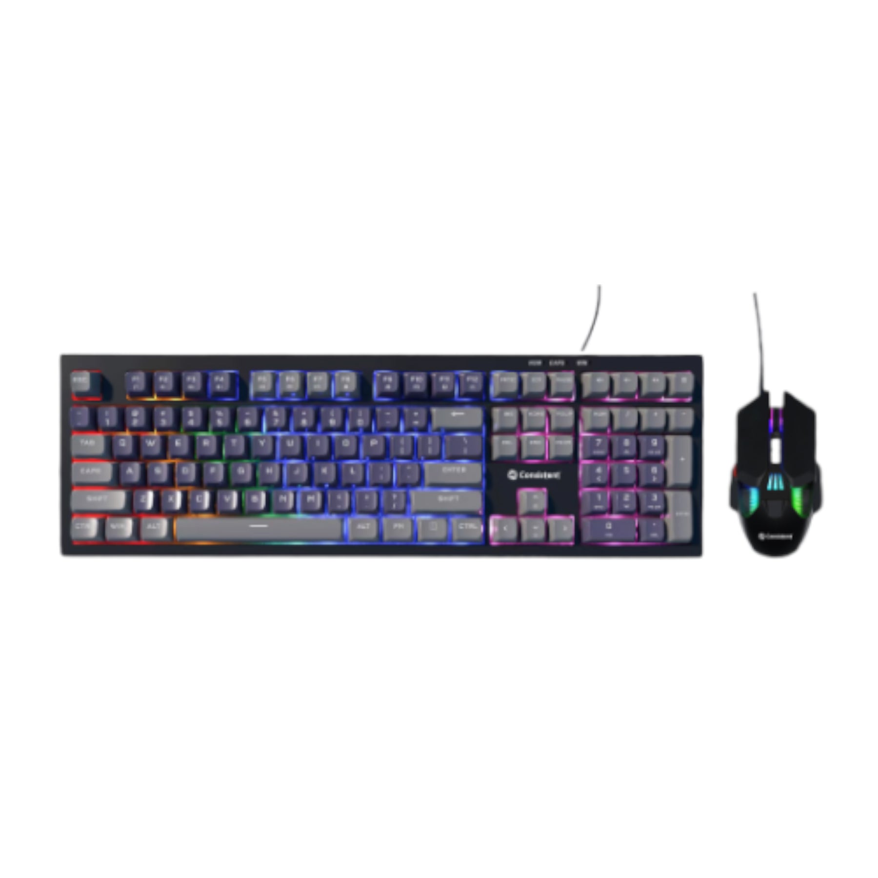 Consistent Avenger Gaming Combo Wired RGB Mouse & Keyboard (CTGK1151) for Windows, USB Plug-and-Play, Keystrokes, Rainbow Breath Light, 1.5 Cable Length, DPI-3600 7D Mouse, 26 Keys Anti-ghosting.