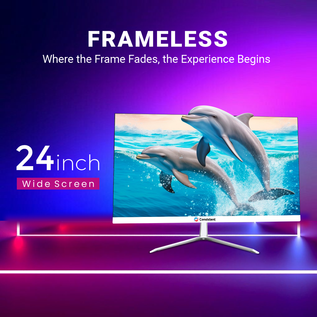Consistent 2400 23.8" inch (60.5 cm) Wide Display 1920 x 1080 Pixels Full HD Ultra-Slim Frameless Monitor- HDMI, Inbuilt Speakers (White) 3 Years Warranty.