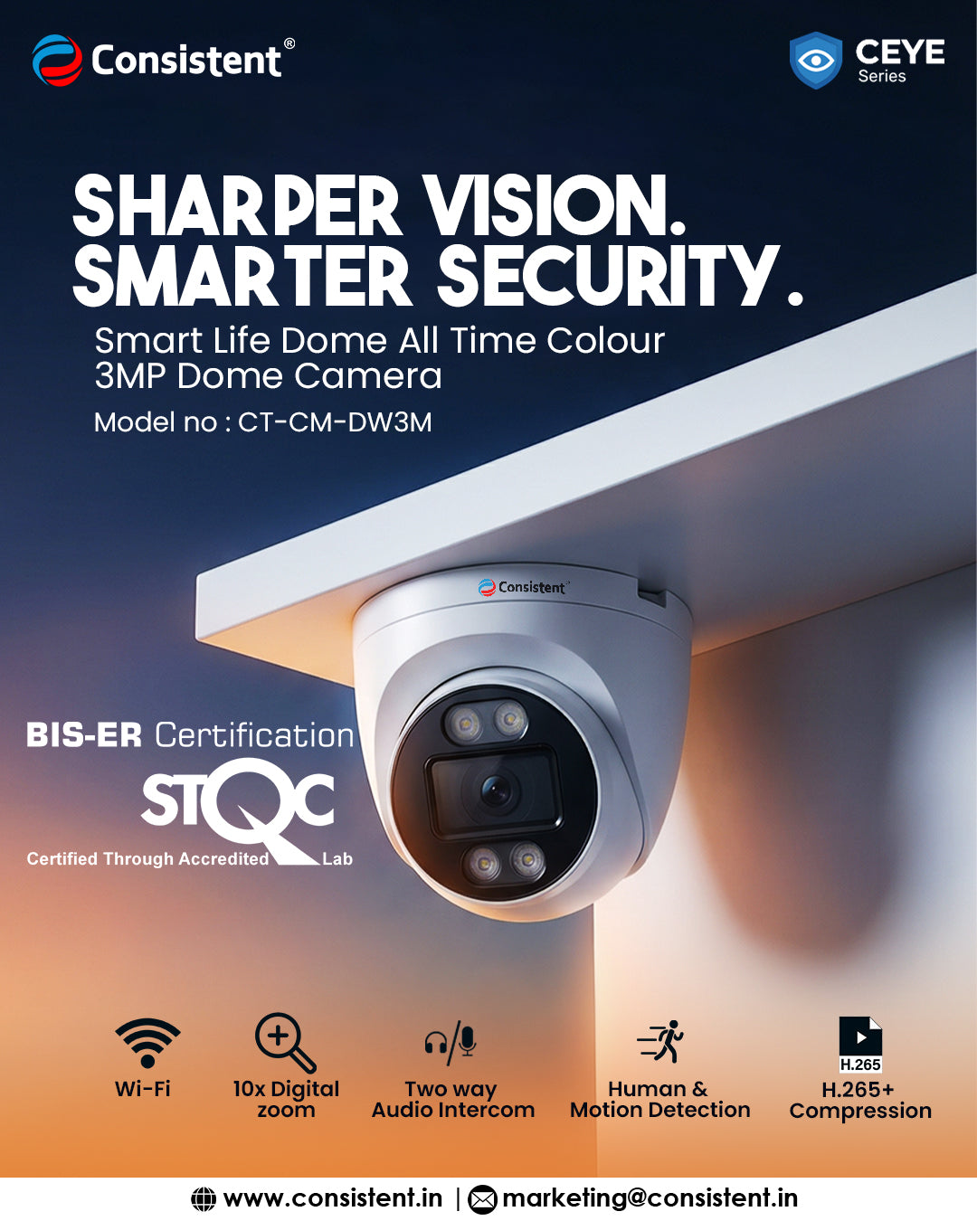 Consistent 3MP Smart Wi-Fi Dome CCTV Camera CEYE Series || CT-CM-DW3M