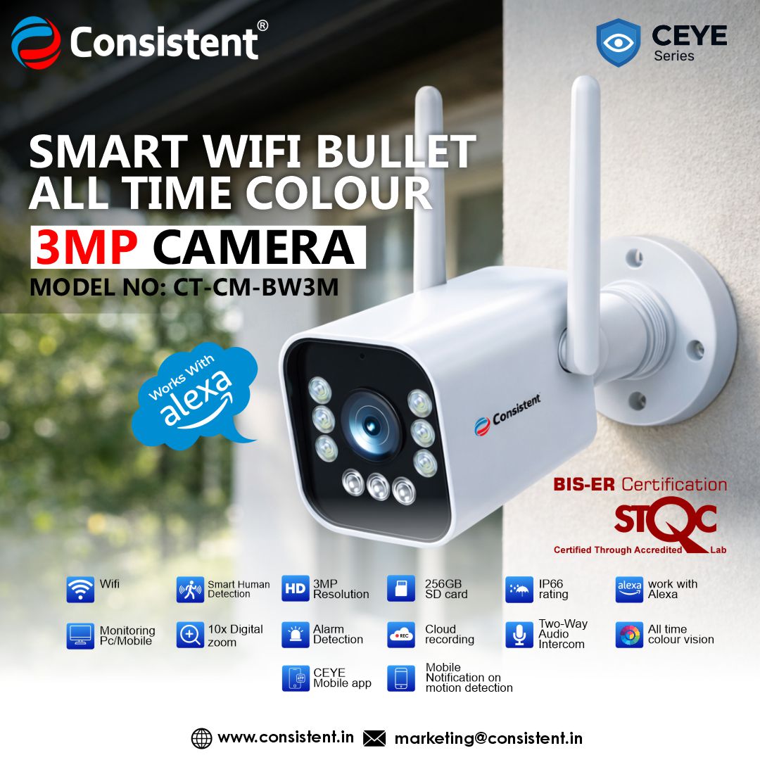 Consistent 3MP Smart Wi-Fi Bullet Camera CEYE Series | IP66 Outdoor Security Camera | Human Detection | CT-CM-BW3M