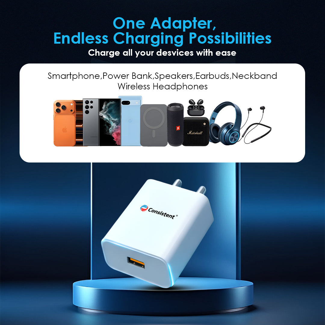 Consistent 45W Flash Charger 2.0 with Type-C cable, compact power adapter for fast charging compatible devices