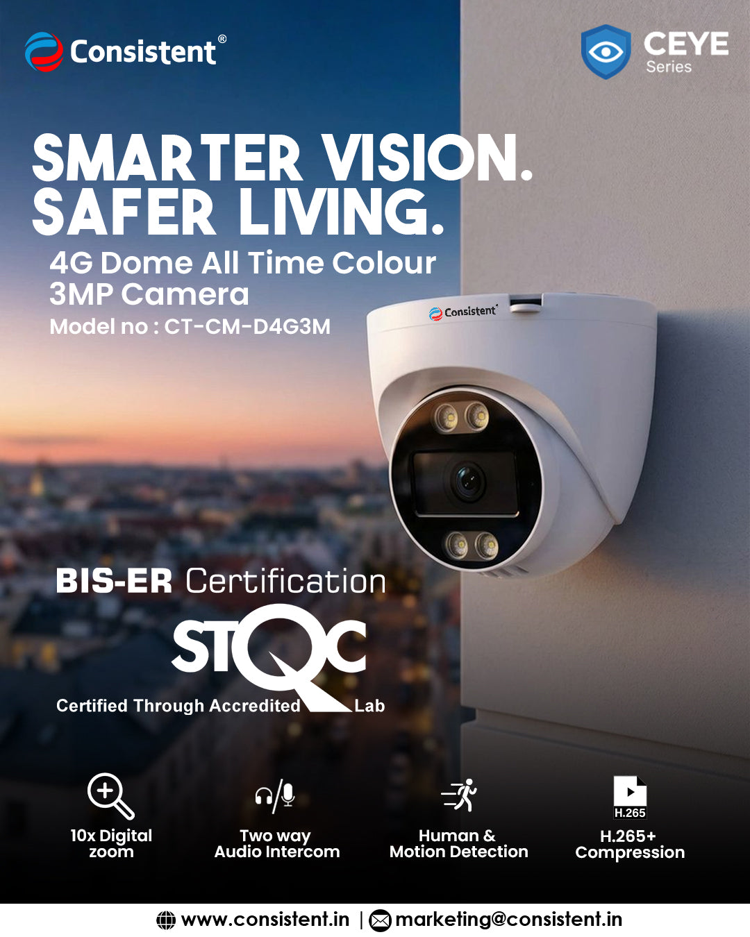 Consistent 4G 3MP CCTV Dome Camera CEYE Series  | All Time Color | CT-CM-D4G3M