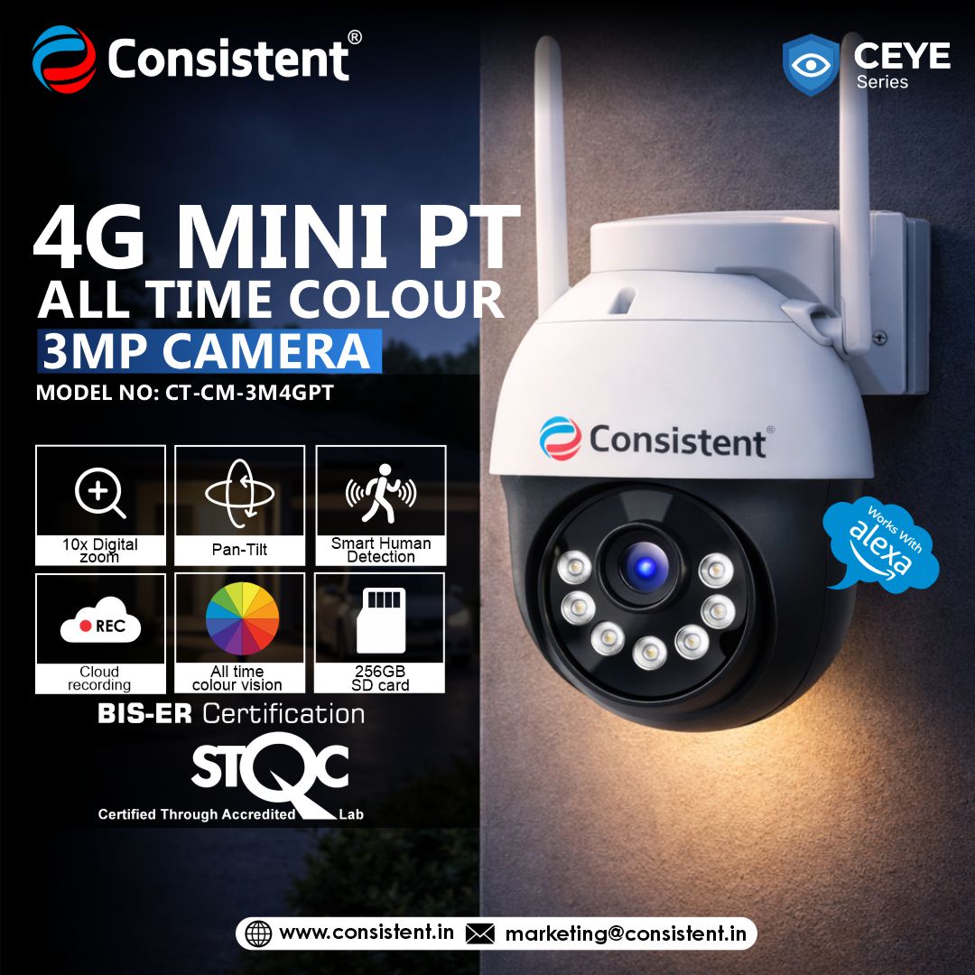 Consistent 3MP 4G Mini PT CCTV Camera CEYE Series | Pan Tilt | All Time Color | CT-CM-3M4GPT