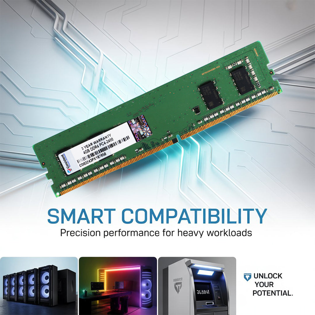 Consistent 4GB DDR4 Desktop RAM,2400MHz 'Reduce power consumption by up to 40% and extend battery life 3 Years Replacement Warranty