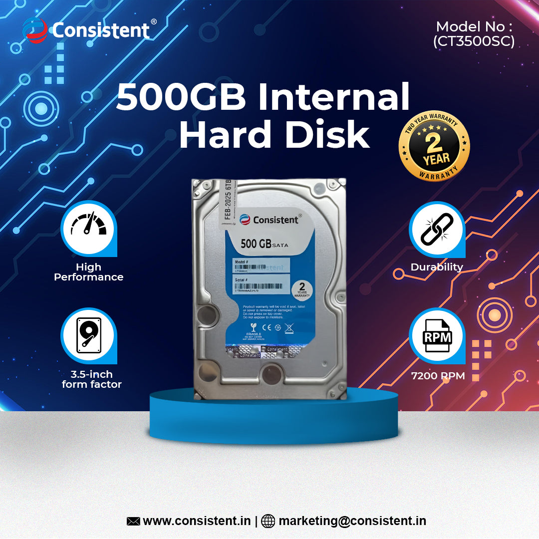 Consistent 500 GB SATA Internal Hard Drive, 3.5 Inch, High Performance Desktop HDD with 2 Years Warranty.