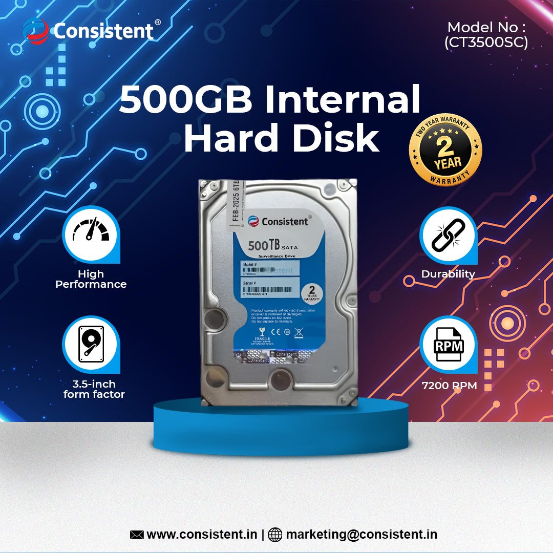 Consistent 500 GB SATA Internal Hard Drive, 3.5 Inch, High Performance Desktop HDD with 2 Years Warranty.