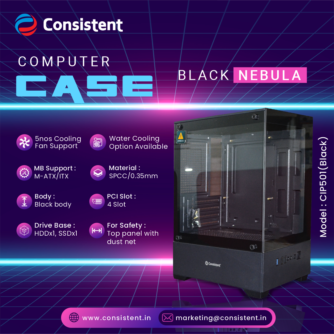 Computer PC Case (CIP501) Black Computer Case/Gaming Cabinet - Black | Support ATX, M-ATX, ITX |
