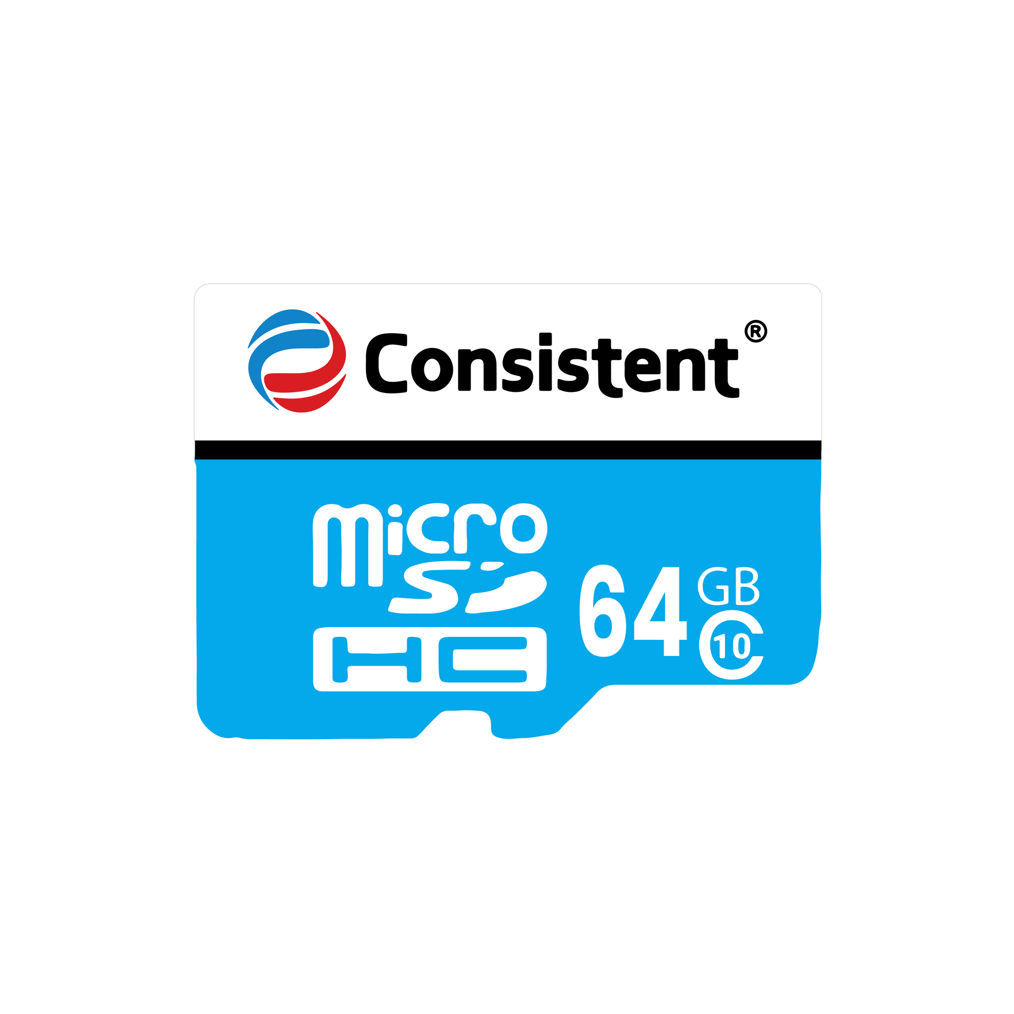 Consistent Micro SD Card 64GB with high performance and 5-year warranty, showcasing the compact memory card with brand logo.