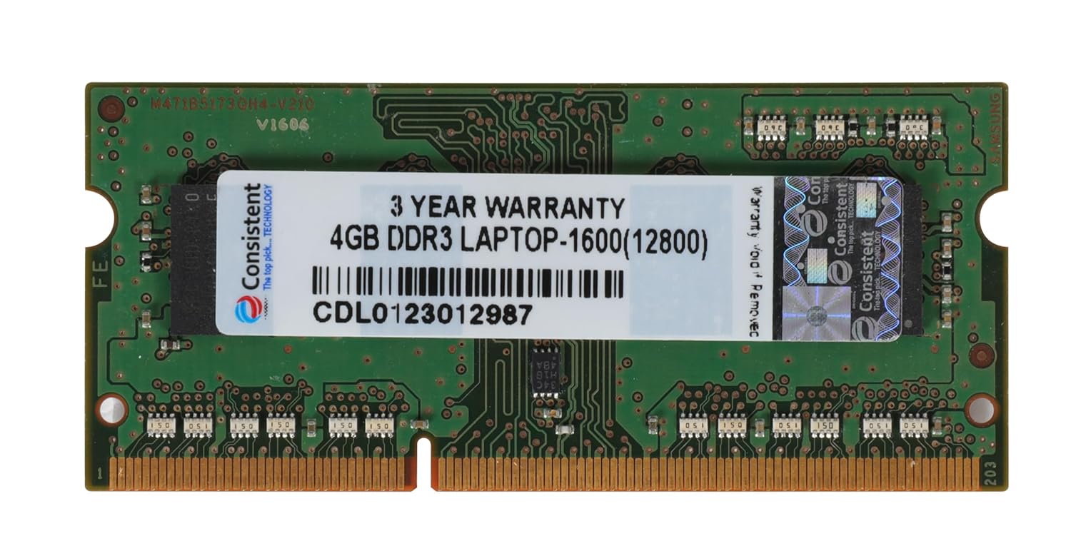 Consistent 4GB DDR3 Laptop RAM,1600MHz reduce power consumption by up to 40% and extend battery life 3 Years Replacement Warranty