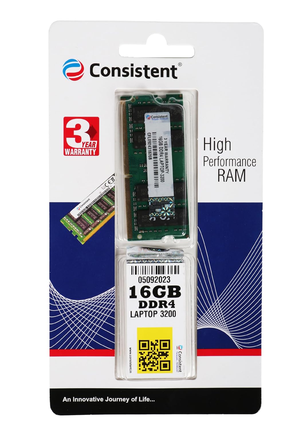 Consistent 16GB DDR4 Laptop RAM 3200Mhz Optimized for next generation processor and platforms with 3 Years Replacement Warranty Reduce power consumption  upto 40 percent
